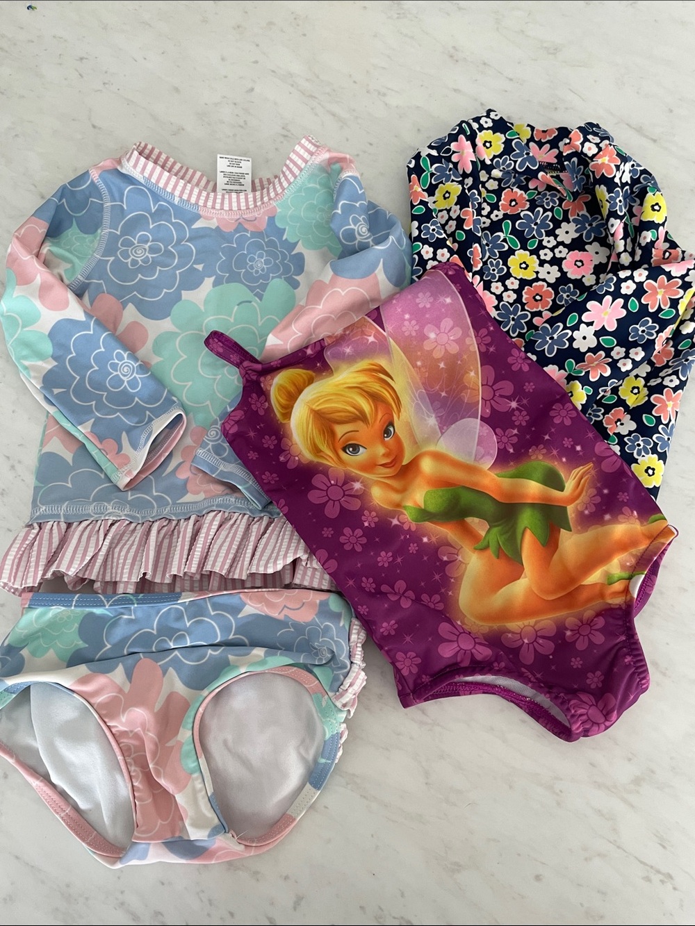 2t swimsuit bundle - Ruffle Butts, Disney Tinkerbell, and Carters floral